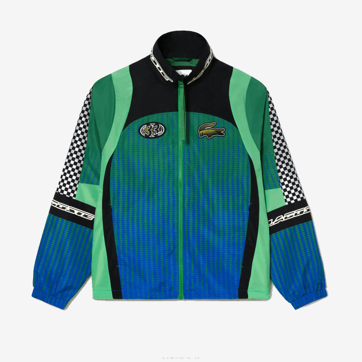 hombres Lacoste 6F24392 verde azul chy chaqueta de chándal con estampado de cuadros sombreados