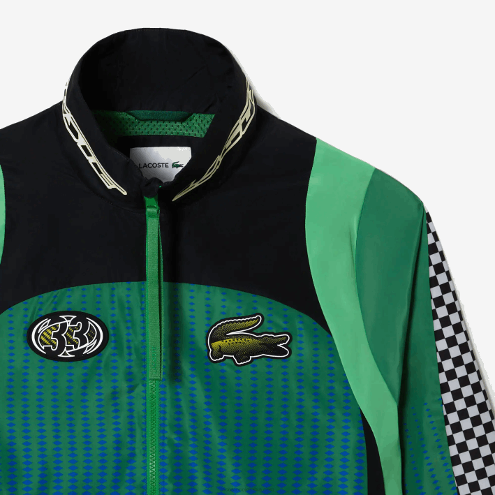 hombres Lacoste 6F24392 verde azul chy chaqueta de chándal con estampado de cuadros sombreados