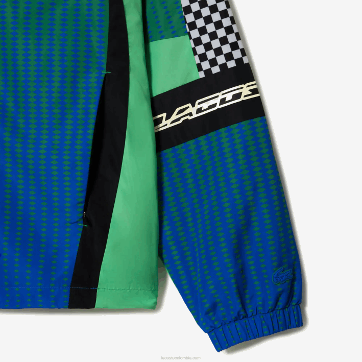 hombres Lacoste 6F24392 verde azul chy chaqueta de chándal con estampado de cuadros sombreados