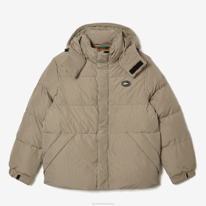 hombres Lacoste 6F24399 beige marino caqui verde 87e chaqueta acolchada de sarga repelente al agua con estampado de cuadros