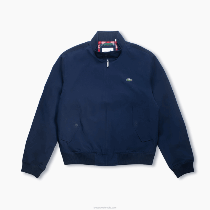 hombres Lacoste 6F24405 azul marino 166 chamarra de sarga ligera repelente al agua