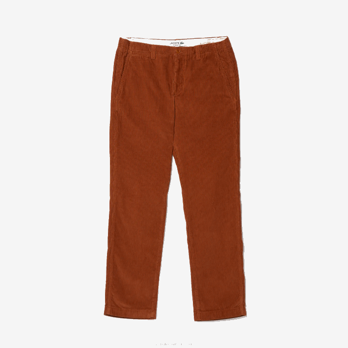 hombres Lacoste 6F241583 marrón 3pb chinos rectos de pana