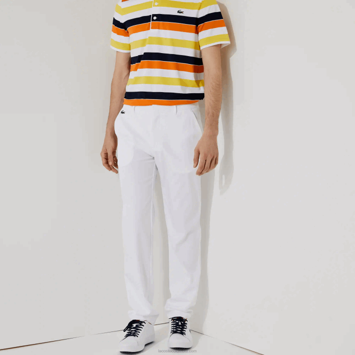 hombres Lacoste 6F241641 blanco 001 pantalones chinos deportivos elásticos de golf