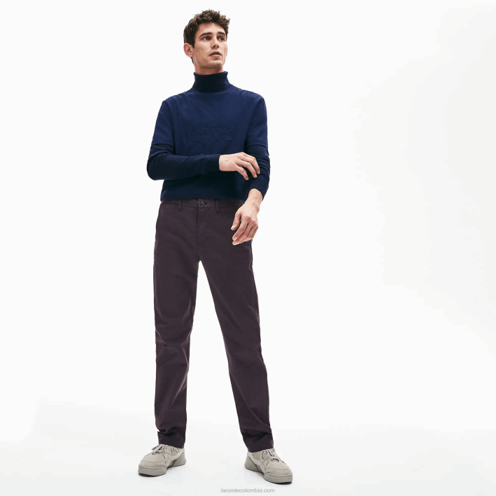 hombres Lacoste 6F241656 azul marino 166 pantalones chinos de algodón elástico hombres Lacoste 6F241656 azul marino 166 pantalones chinos de algodón elástico