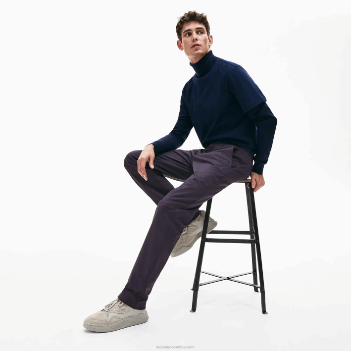 hombres Lacoste 6F241656 azul marino 166 pantalones chinos de algodón elástico