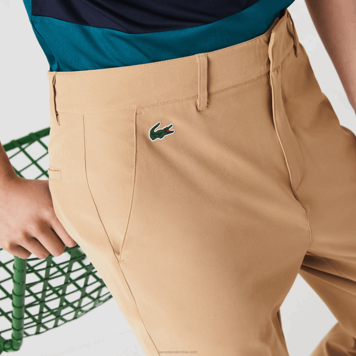 hombres Lacoste 6F24424 beige 02s pantalones chinos de golf elásticos deportivos