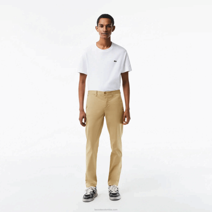 hombres Lacoste 6F24499 beige cb8 chinos slim fit de algodón elástico