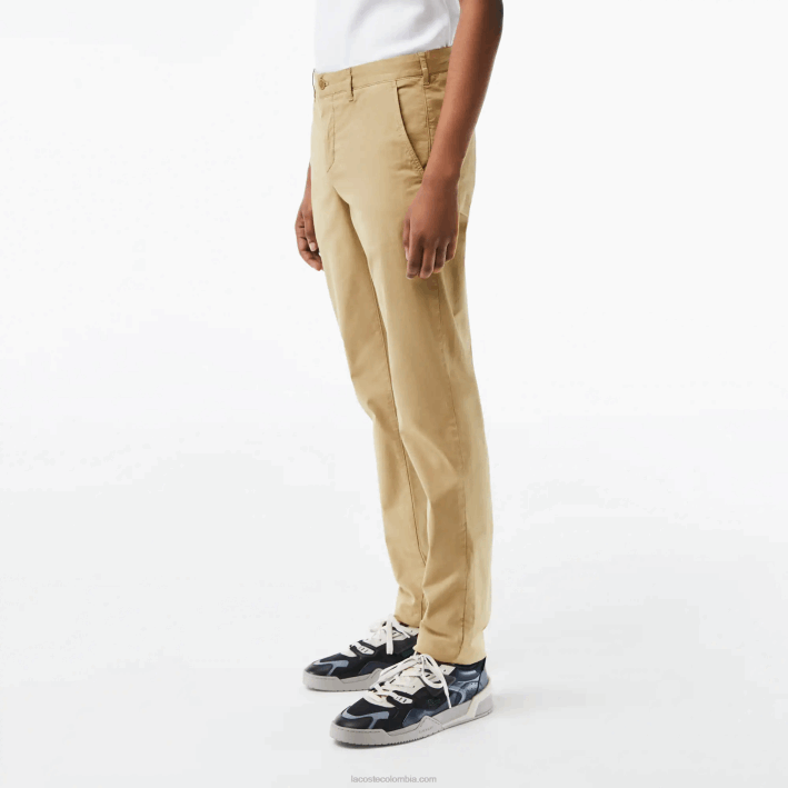 hombres Lacoste 6F24499 beige cb8 chinos slim fit de algodón elástico