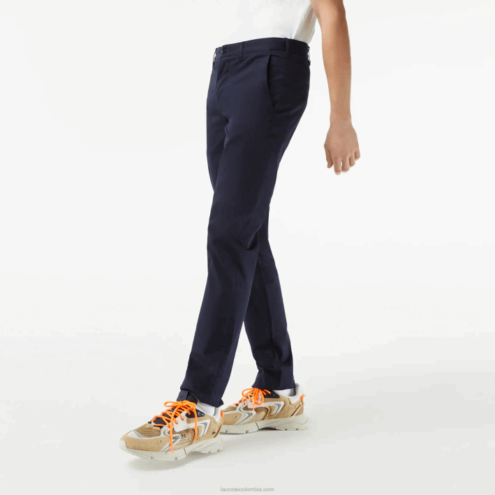 hombres Lacoste 6F24500 azul marino 166 chinos slim fit de algodón elástico