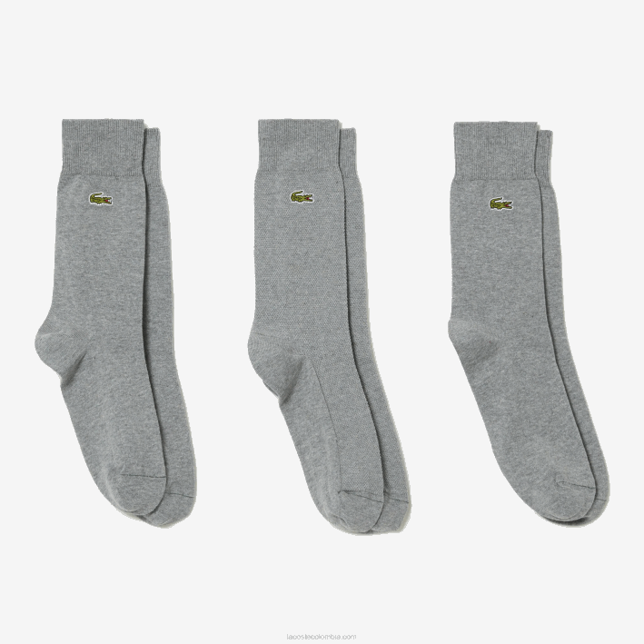 hombres Lacoste 6F241663 lomo gris yrd Pack de 3 pares de calcetines de corte alto en piqué de algodón hombres Lacoste 6F241663 lomo gris yrd Pack de 3 pares de calcetines de corte alto en piqué de algodón