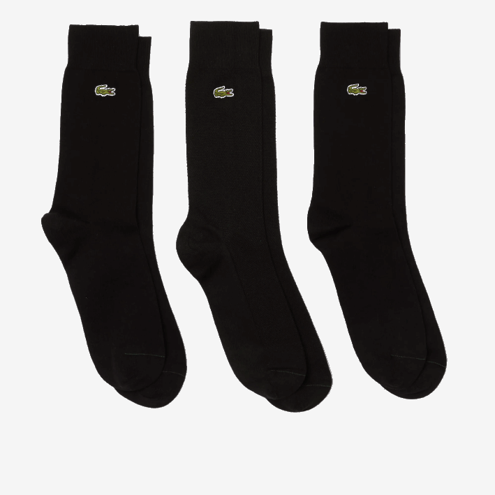 hombres Lacoste 6F241665 negro 031 Pack de 3 pares de calcetines de corte alto en piqué de algodón hombres Lacoste 6F241665 negro 031 Pack de 3 pares de calcetines de corte alto en piqué de algodón