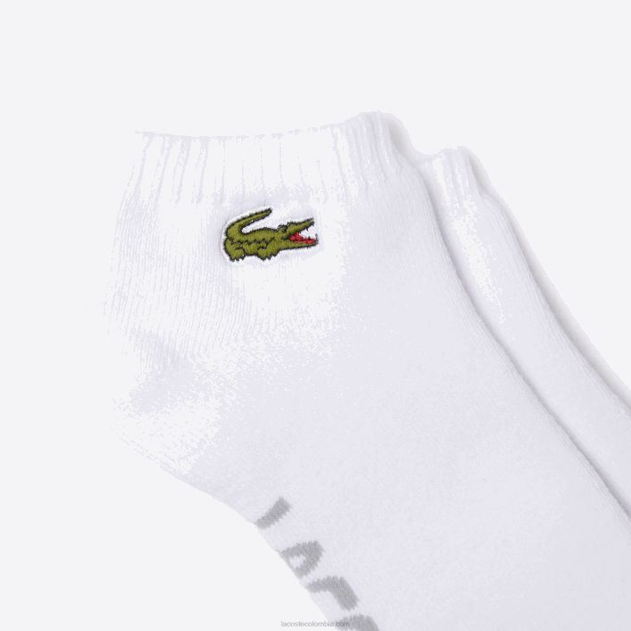 hombres Lacoste 6F241674 lomo gris blanco g8k calcetines deportivos de corte bajo en algodón elástico