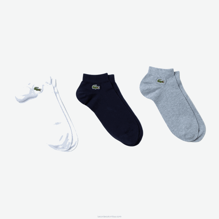 hombres Lacoste 6F24510 gris chino azul marino blanco 5kc Pack de 3 pares de calcetines sport escotados