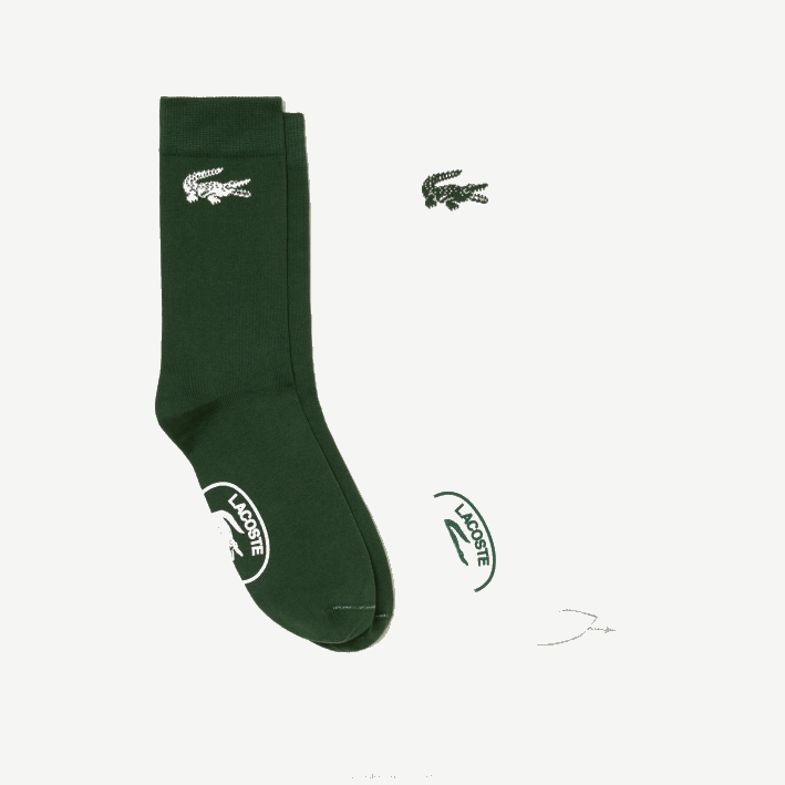 hombres Lacoste 6F24522 blanco verde x0n paquete de dos pares de calcetines de algodón orgánico hechos en Francia