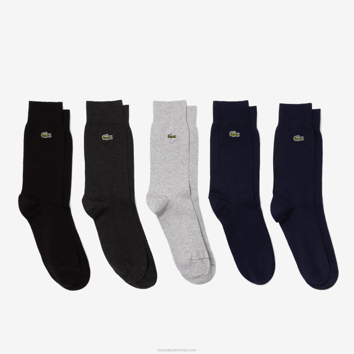 hombres Lacoste 6F24531 azul marino chine gris negro c0u Pack de cinco calcetines de corte alto de algodón orgánico
