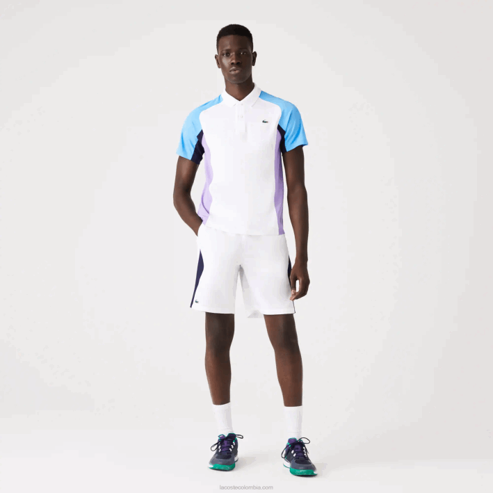 hombres Lacoste 6F241330 blanco azul marino 522 shorts de tenis sport regular fit sin costuras
