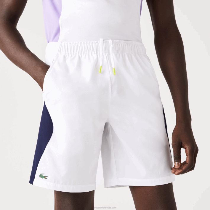 hombres Lacoste 6F241330 blanco azul marino 522 shorts de tenis sport regular fit sin costuras