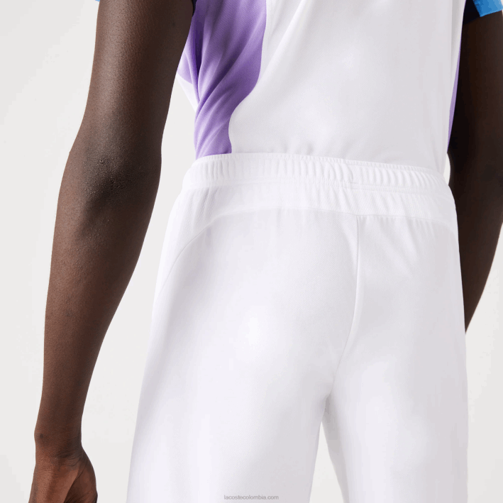 hombres Lacoste 6F241330 blanco azul marino 522 shorts de tenis sport regular fit sin costuras