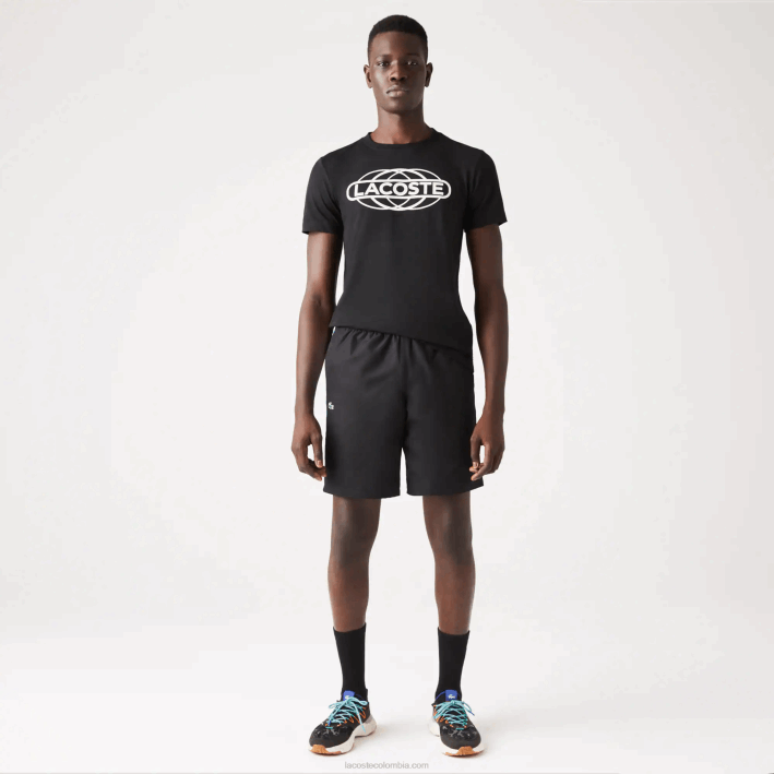 hombres Lacoste 6F241332 negro 031 pantalones cortos deportivos de tenis de tafetán