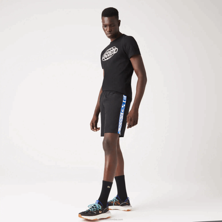 hombres Lacoste 6F241332 negro 031 pantalones cortos deportivos de tenis de tafetán