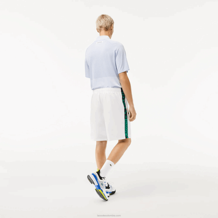 hombres Lacoste 6F241333 blanco 001 pantalones cortos deportivos de tenis de tafetán
