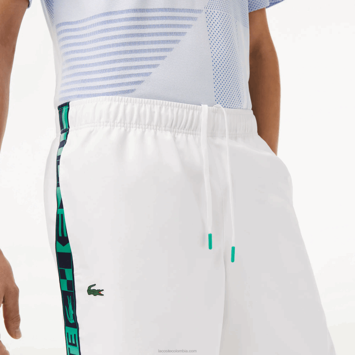 hombres Lacoste 6F241333 blanco 001 pantalones cortos deportivos de tenis de tafetán