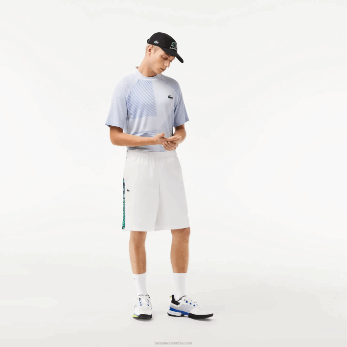 hombres Lacoste 6F241333 blanco 001 pantalones cortos deportivos de tenis de tafetán