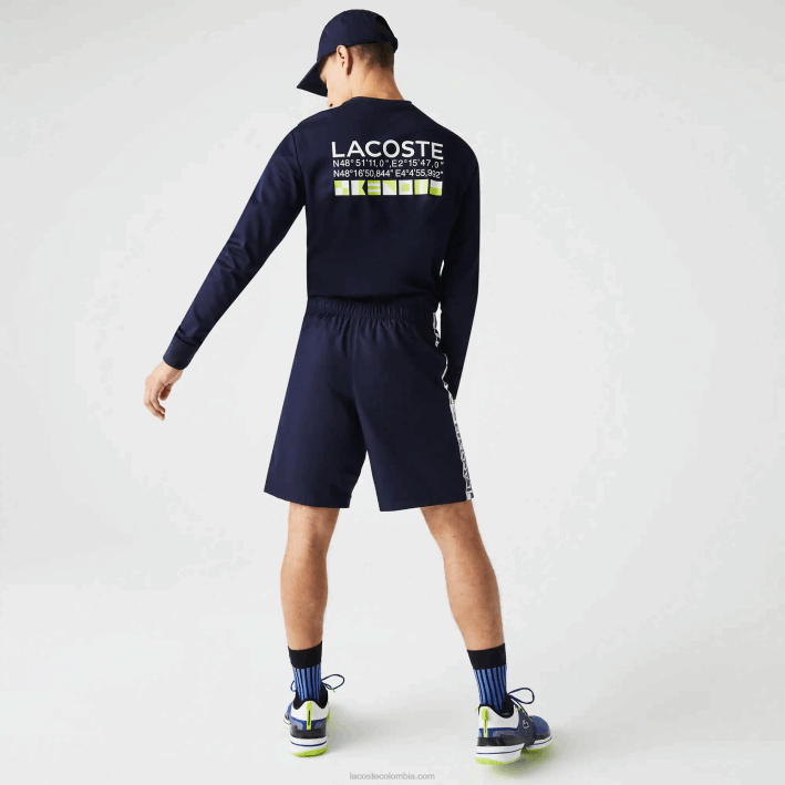 hombres Lacoste 6F241334 azul marino 166 pantalones cortos deportivos de tenis de tafetán