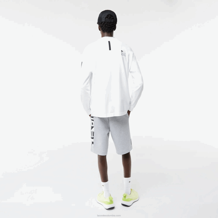 hombres Lacoste 6F241355 lomo gris cca shorts con estampado reflectante