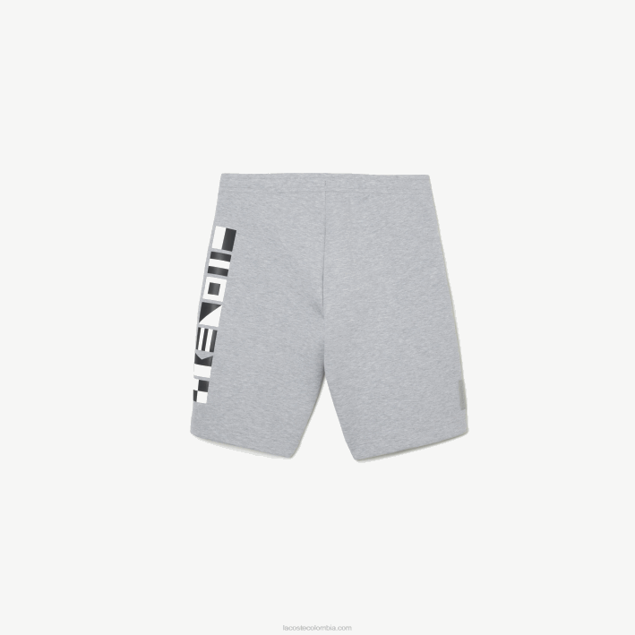 hombres Lacoste 6F241355 lomo gris cca shorts con estampado reflectante