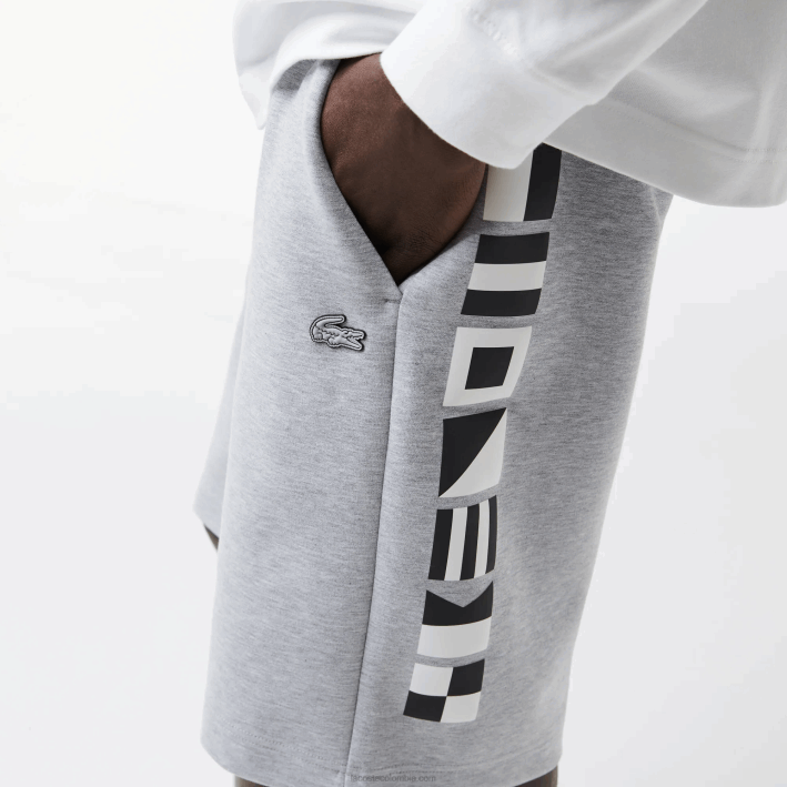 hombres Lacoste 6F241355 lomo gris cca shorts con estampado reflectante