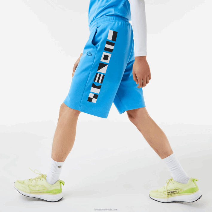 hombres Lacoste 6F241356 azul 4xa shorts con estampado reflectante
