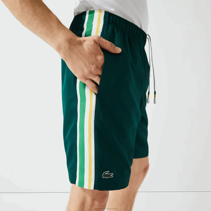 hombres Lacoste 6F241362 verde amarillo blanco 117 shorts deportivos ligeros con bandas en contraste