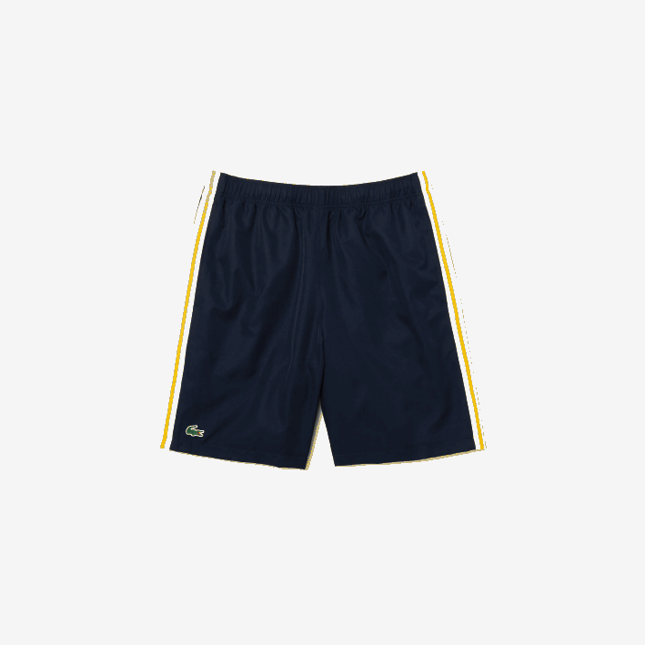 hombres Lacoste 6F241363 azul marino amarillo blanco apk shorts deportivos ligeros con bandas en contraste