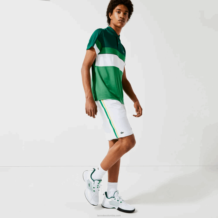hombres Lacoste 6F241364 blanco verde amarillo blanco b0t shorts deportivos ligeros con bandas en contraste hombres Lacoste 6F241364 blanco verde amarillo blanco b0t shorts deportivos ligeros con bandas en contraste