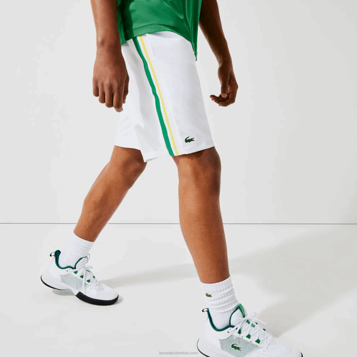 hombres Lacoste 6F241364 blanco verde amarillo blanco b0t shorts deportivos ligeros con bandas en contraste