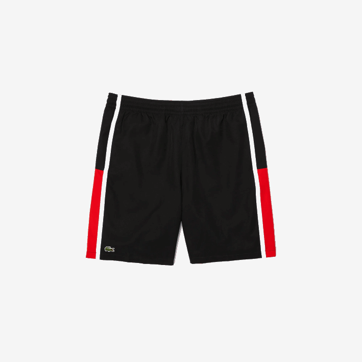 hombres Lacoste 6F241365 negro rojo blanco g54 shorts deportivos ligeros con paneles colorblock