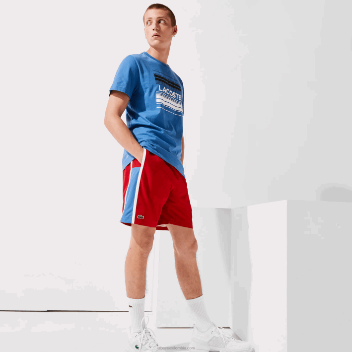 hombres Lacoste 6F241366 rojo azul blanco cmj shorts deportivos ligeros con paneles colorblock hombres Lacoste 6F241366 rojo azul blanco cmj shorts deportivos ligeros con paneles colorblock