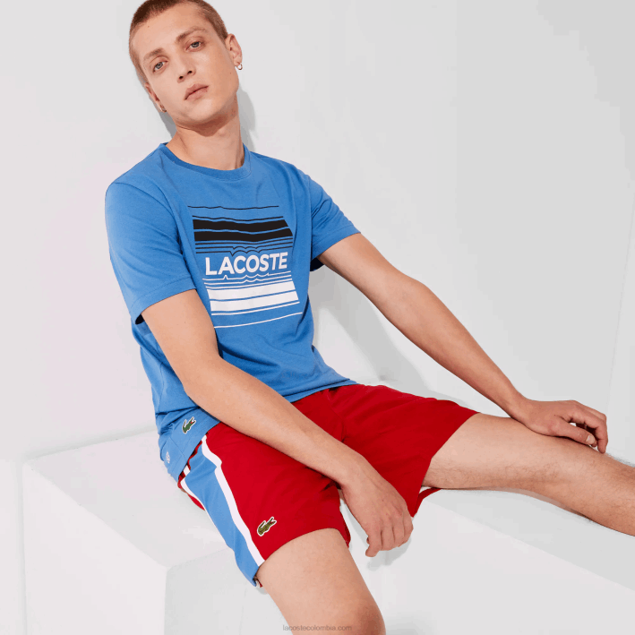 hombres Lacoste 6F241366 rojo azul blanco cmj shorts deportivos ligeros con paneles colorblock