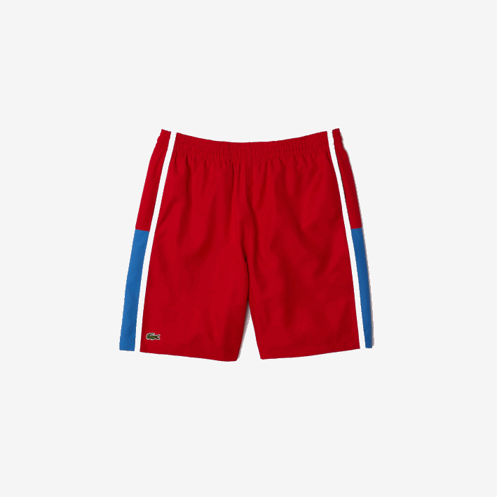 hombres Lacoste 6F241366 rojo azul blanco cmj shorts deportivos ligeros con paneles colorblock