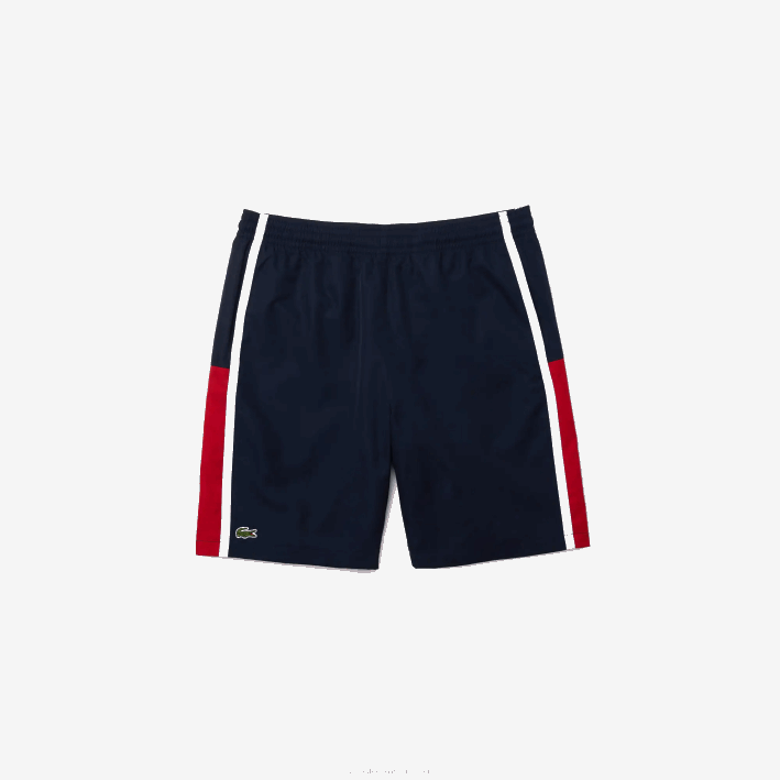 hombres Lacoste 6F241367 azul marino rojo blanco mwp shorts deportivos ligeros con paneles colorblock
