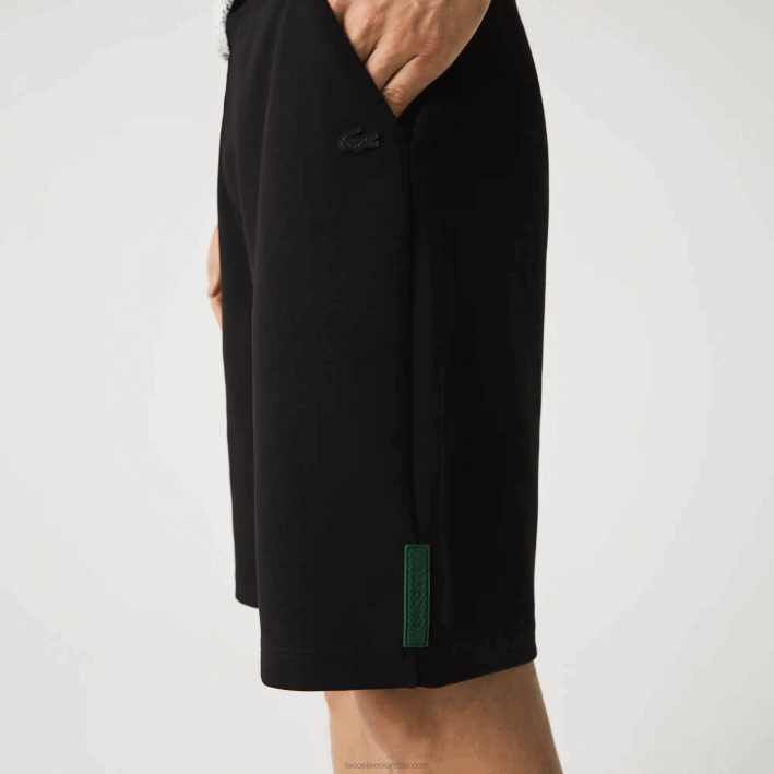 hombres Lacoste 6F241390 negro 031 shorts de mezcla de algodón elástico