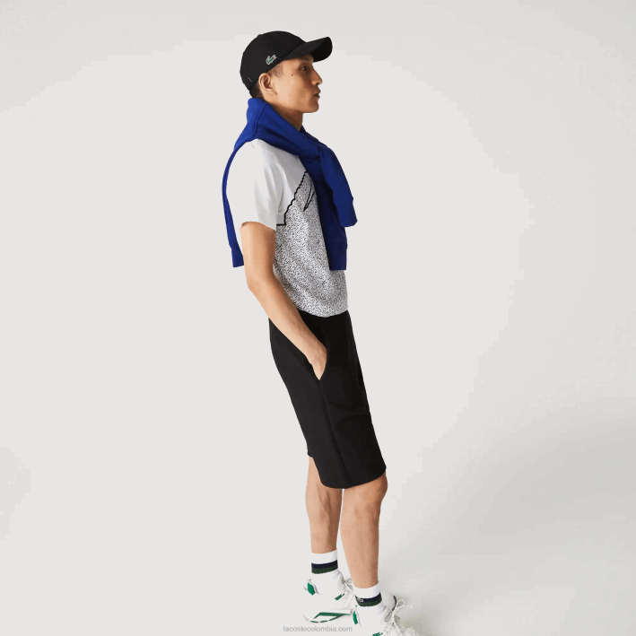 hombres Lacoste 6F241390 negro 031 shorts de mezcla de algodón elástico