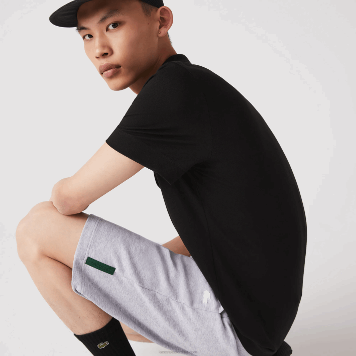 hombres Lacoste 6F241391 lomo gris cca shorts de mezcla de algodón elástico