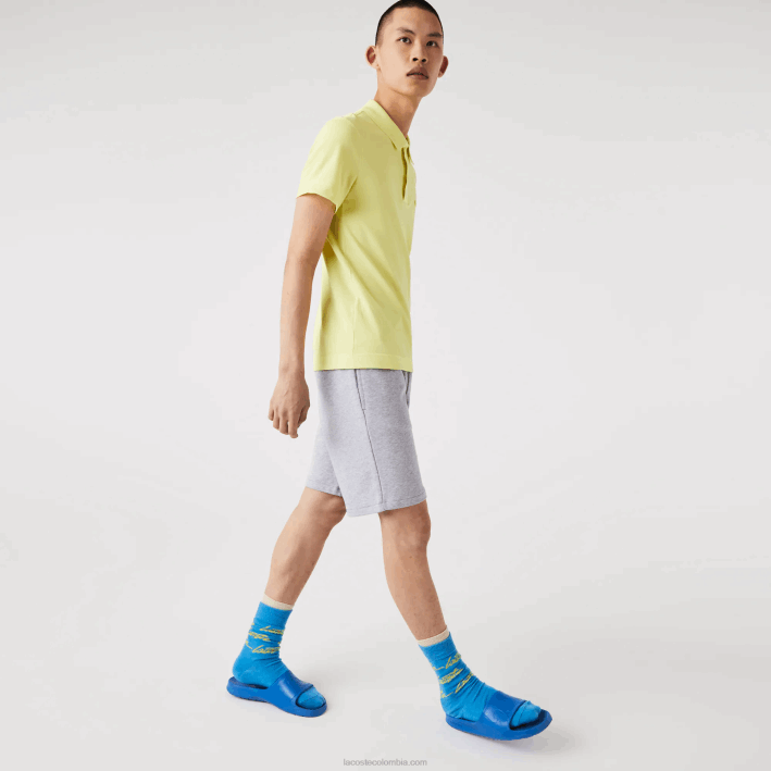 hombres Lacoste 6F241418 lomo gris cca shorts extragrandes de felpa de algodón orgánico con estampado de cocodrilo