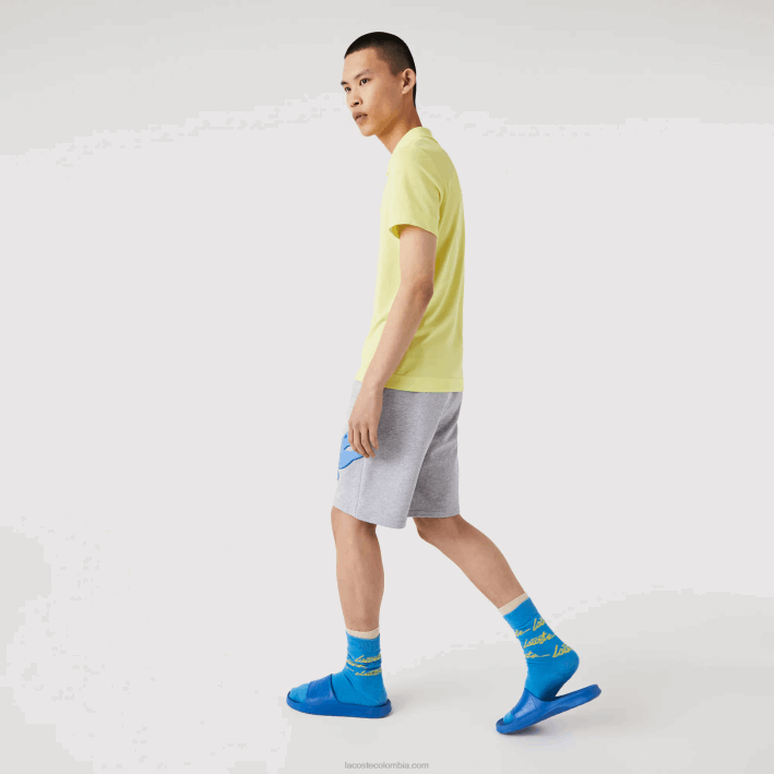 hombres Lacoste 6F241418 lomo gris cca shorts extragrandes de felpa de algodón orgánico con estampado de cocodrilo