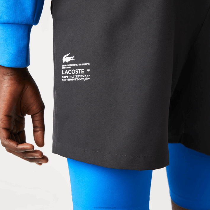 hombres Lacoste 6F241423 negro azul 985 shorts deportivos 3 en 1 con forro incorporado