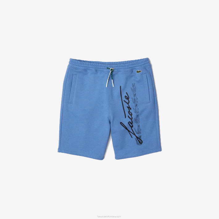 hombres Lacoste 6F241435 lomo azul hg3 shorts de felpa con estampado de firma