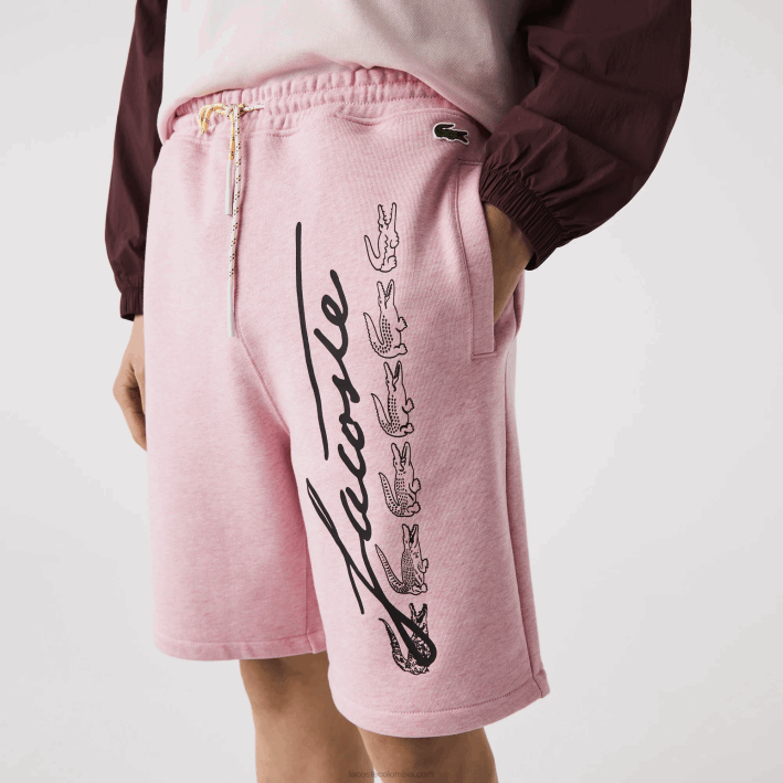 hombres Lacoste 6F241436 rosa shorts de felpa con estampado de firma