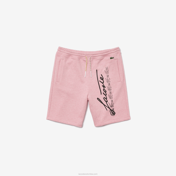 hombres Lacoste 6F241436 rosa shorts de felpa con estampado de firma